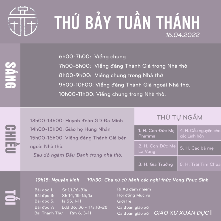 CHƯƠNG TRÌNH TAM NHẬT THÁNH GIÁO XỨ XUÂN DỤC 2022