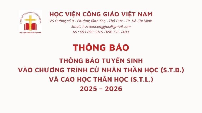 Học viện Công giáo Việt Nam thông báo tuyển sinh cử nhân và cao học thần học năm học 2025 – 2026