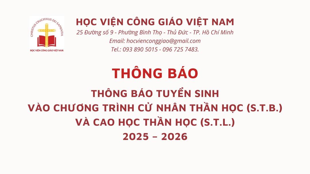 Read more about the article Học viện Công giáo Việt Nam thông báo tuyển sinh cử nhân và cao học thần học năm học 2025 – 2026