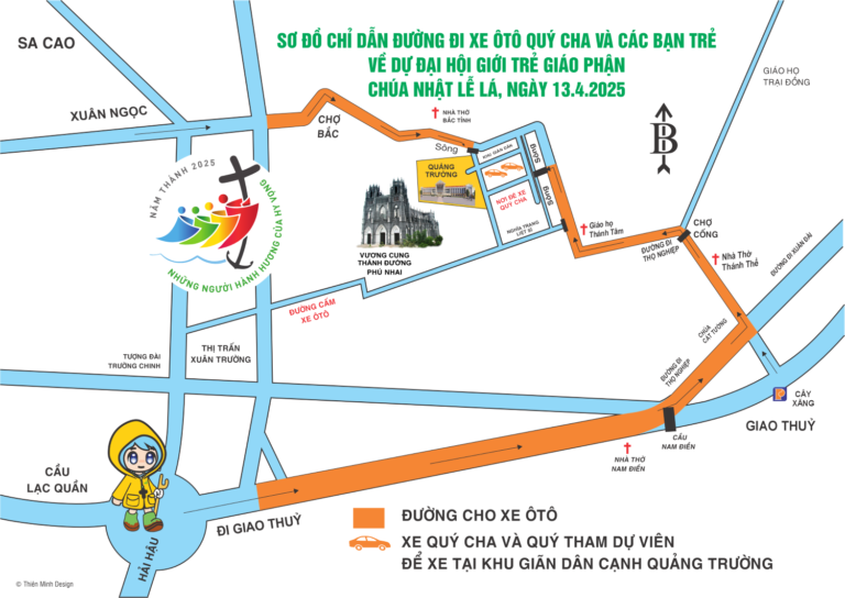 Chỉ dẫn đường đi xe Đại hội Giới trẻ giáo phận 2025