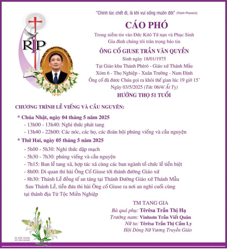 Cáo phó Ông cố Giuse Trần Văn Quyền