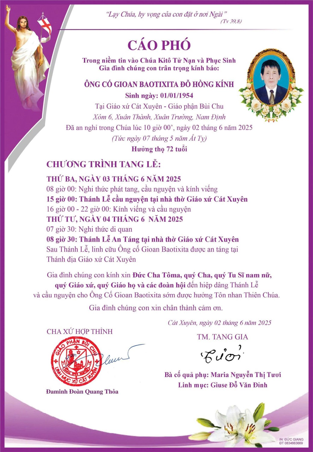 Read more about the article Cáo phó Ông cố Cha Giuse Đỗ Văn Đỉnh
