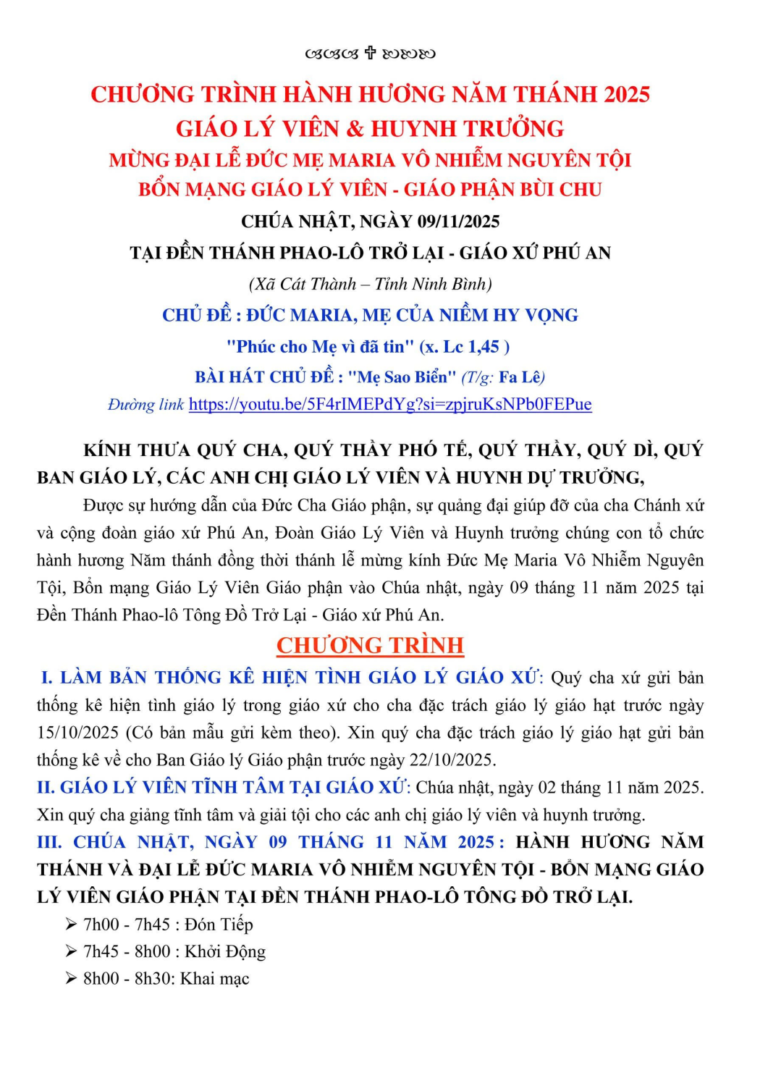 Chương trình đại hội GLV và Huynh trưởng