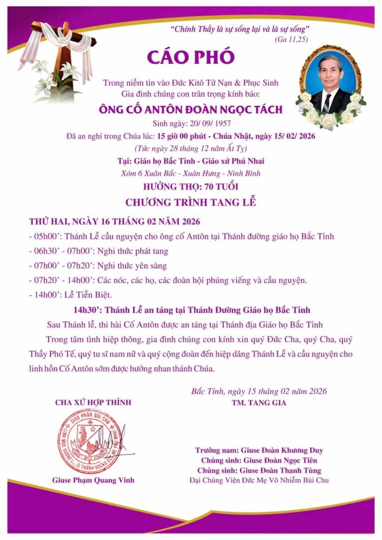 Cáo phó Ông cố Antôn Đoàn Ngọc Tách