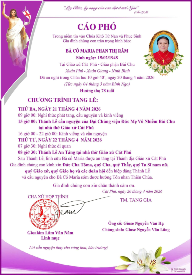 Cáo phó Bà cố Maria Phan Thị Răm