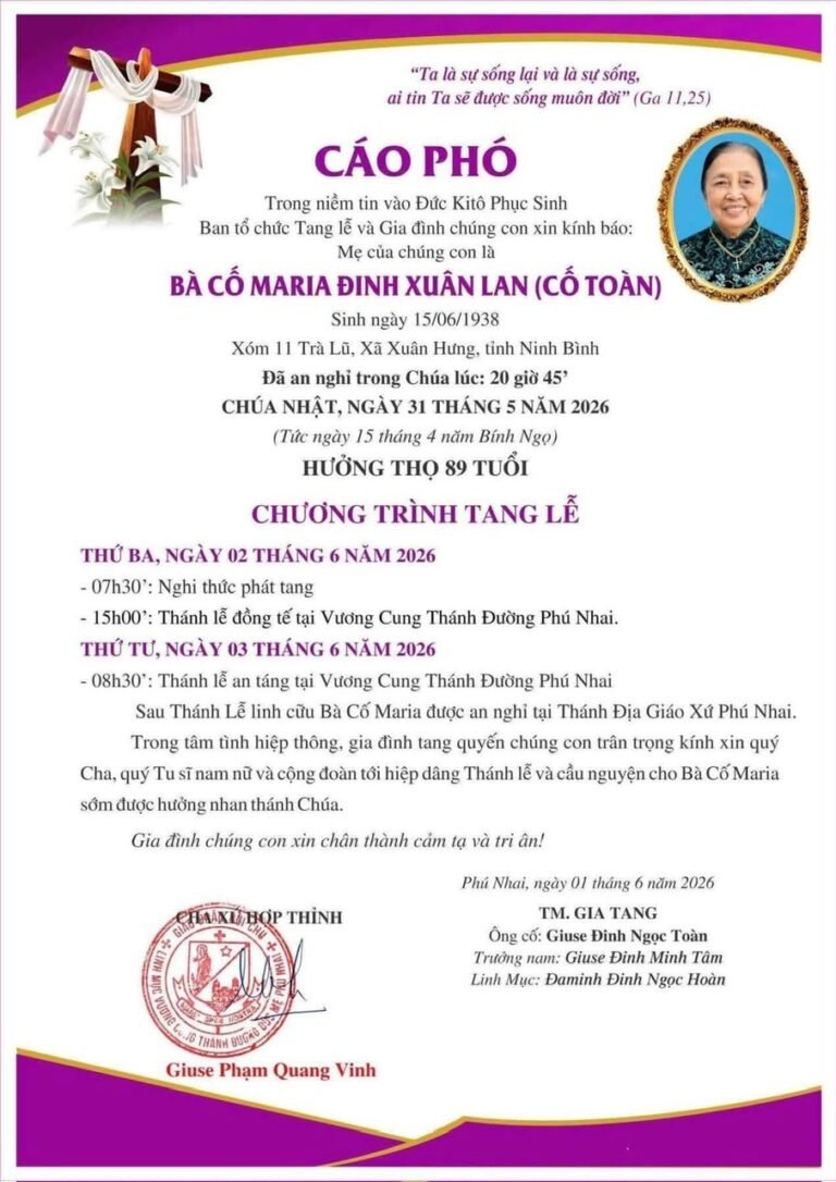 Cáo phó Bà cố Maria Đinh Xuân Lan